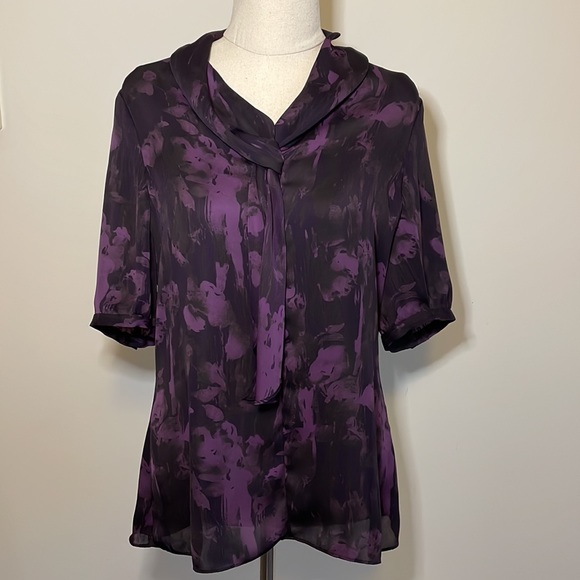 Sportscraft Tops - 💜SPORTSCRAFT Sz8 motley purple 3/4 sleeve top w neck tie detailing